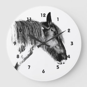 Schwarzweißpferd Große Wanduhr