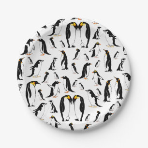 Schwarzweißpinguin-Muster Pappteller