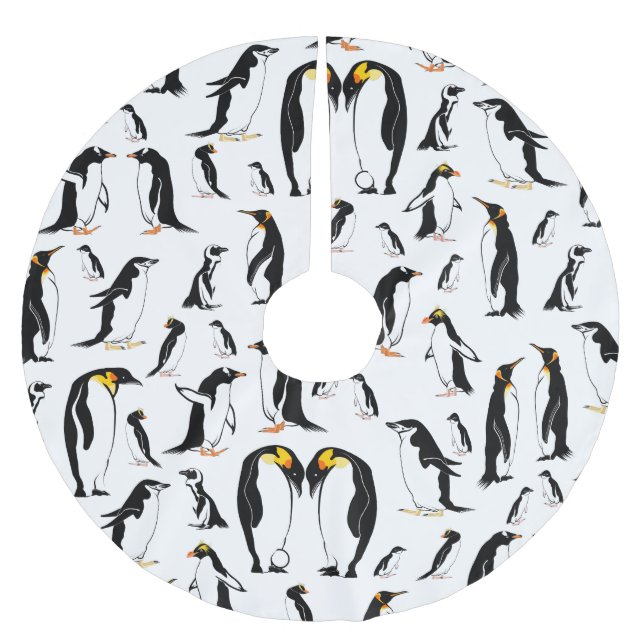 Schwarzweißpinguin-Muster Polyester Weihnachtsbaumdecke (Vorderseite)