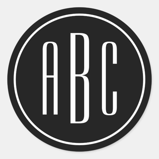 Schwarzweißring Einfache Drei Buchstaben Runder Aufkleber (Vorderseite)