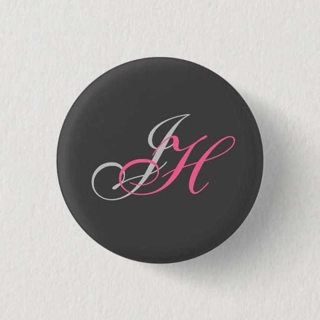 Schwarzweißrosa Monogramm Einfach Schlicht Button (Vorderseite)