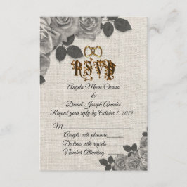 Schwarzweißrosen auf Leinenhochzeit RSVP Einladung