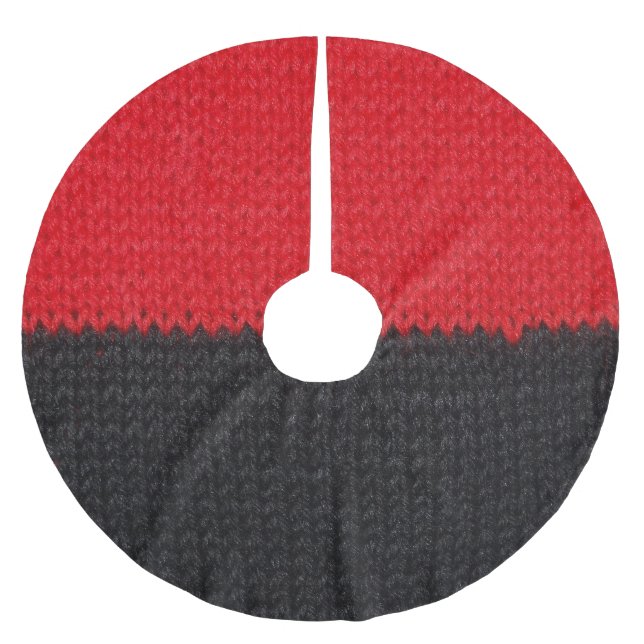 Schwarzweißroter Strick: gestreift in der Nähe. Polyester Weihnachtsbaumdecke (Vorderseite)