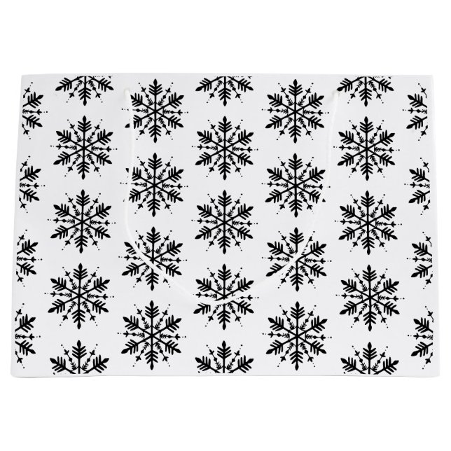 Schwarzweißschneeflocke Große Geschenktüte (Vorderseite)