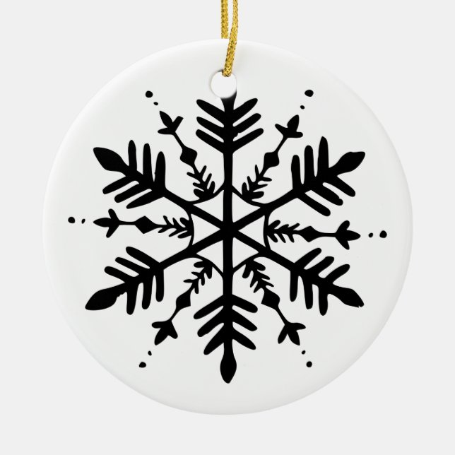 Schwarzweißschneeflocke Keramik Ornament (Vorne)