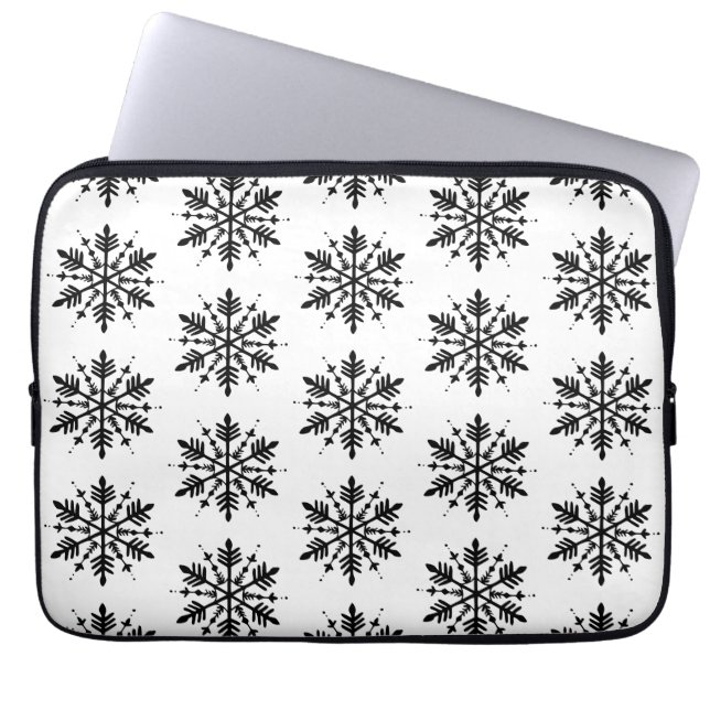 Schwarzweißschneeflocke Laptopschutzhülle (Vorderseite)