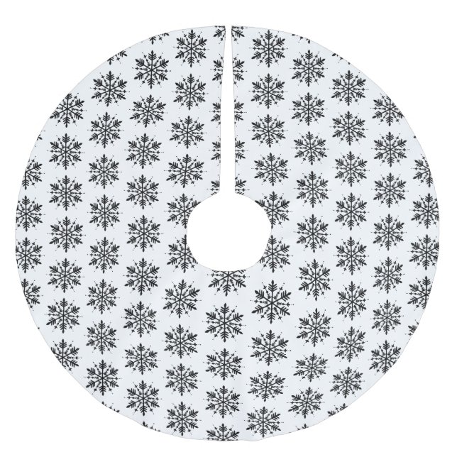 Schwarzweißschneeflocke Polyester Weihnachtsbaumdecke (Vorderseite)