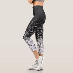 Schwarzweißschneeflocken Capri Leggings