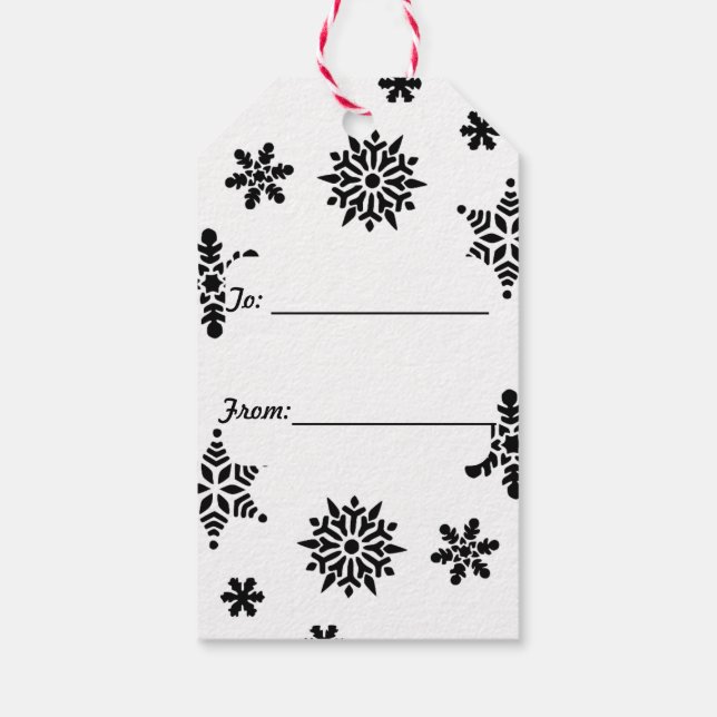 Schwarzweißschneeflocken - Geschenk oder Gefallen- Geschenkanhänger (Rückseite)