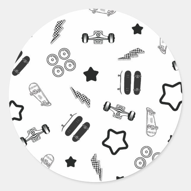 Schwarzweißskateboarding Round-Aufkleber Runder Aufkleber (Vorderseite)