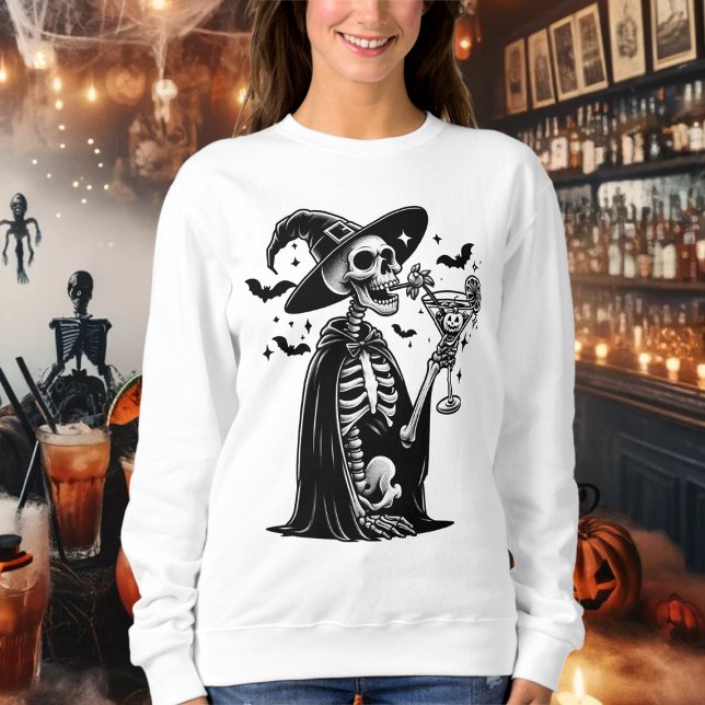 Schwarzweißskelett-Halloween-Party Sweatshirt (Black and White Skeleton Halloween Cocktail Party Sweatshirt)