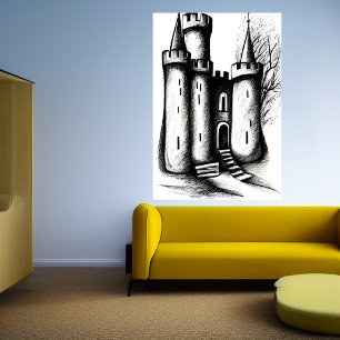 Schwarzweißskizze AI Art Poster