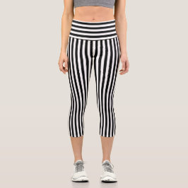 Schwarzweißstreifen Capri Leggings