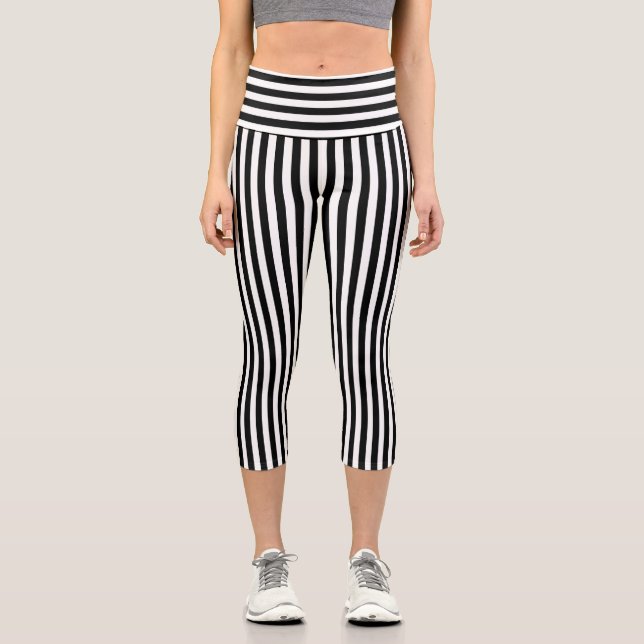 Schwarzweißstreifen Capri Leggings (Vorderseite)