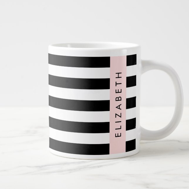 Schwarzweißstreifen, Streifen, Linien, Ihr Name Jumbo-Tasse (Rechts)