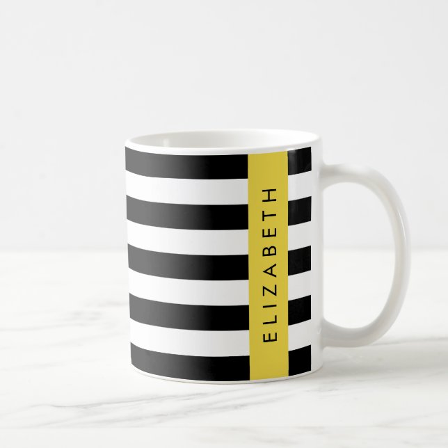 Schwarzweißstreifen, Streifen, Linien, Ihr Name Kaffeetasse (Rechts)