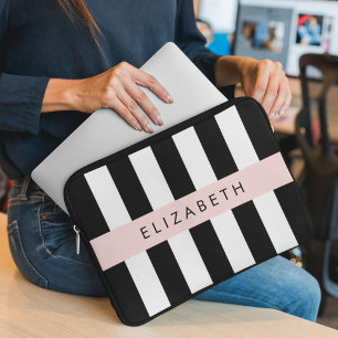 Schwarzweißstreifen, Streifen, Linien, Ihr Name Laptopschutzhülle