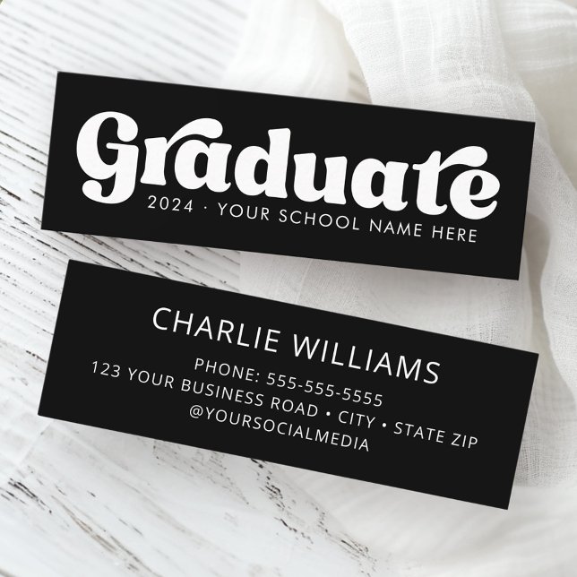 Schwarzweißstudio Abschluss Mini Visitenkarte (Black and white retro graduate student graduation mini business card)