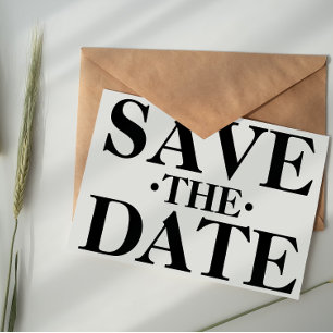 Schwarzweißtypografie Save the Date Postkarte