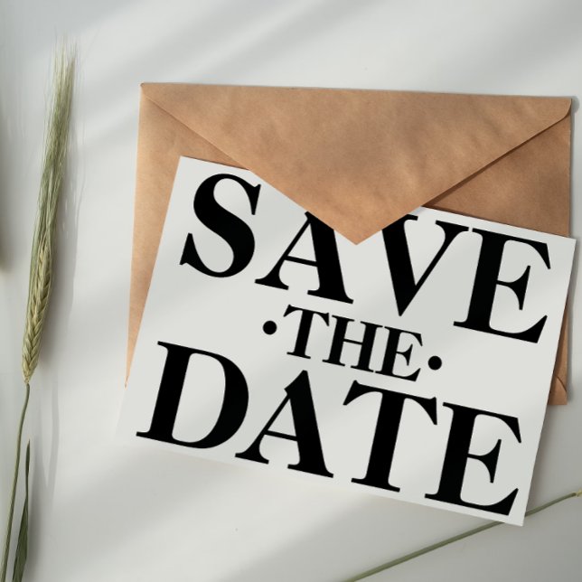 Schwarzweißtypografie Save the Date Postkarte (Von Creator hochgeladen)