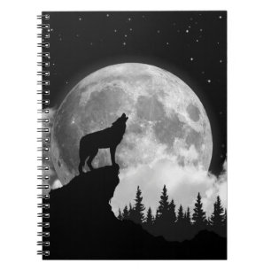 Schwarzweißwolf heult auf dem Mond Notizblock