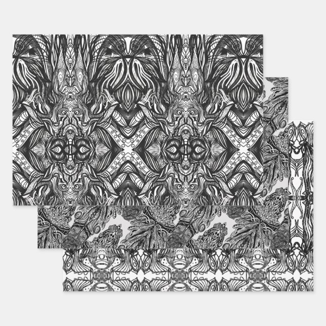Schwarzweißzeichnungen Geschenkpapier Set (Set)