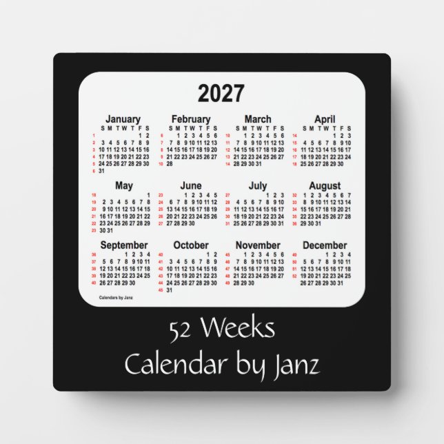 Schwarzwochenkalender 2027 von Janz Fotoplatte (Vorderseite)