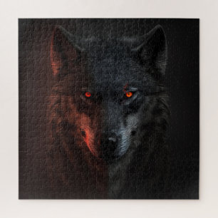 Schwarzwolf-Puzzle mit durchstechenden roten Augen Puzzle