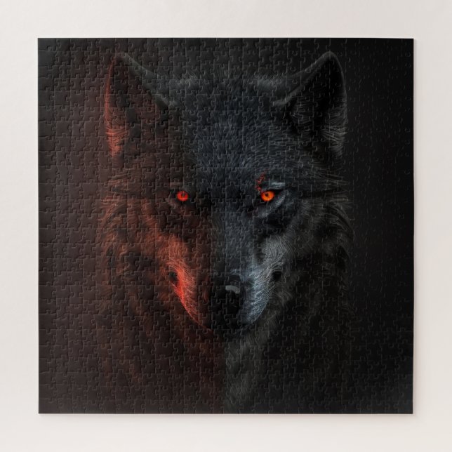 Schwarzwolf-Puzzle mit durchstechenden roten Augen Puzzle (Vertikal)