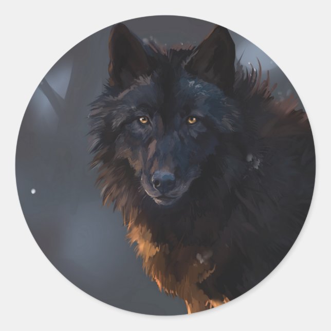 Schwarzwolf Runder Aufkleber (Vorderseite)