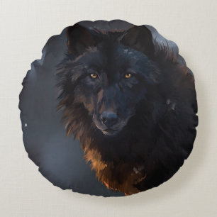 Schwarzwolf Rundes Kissen