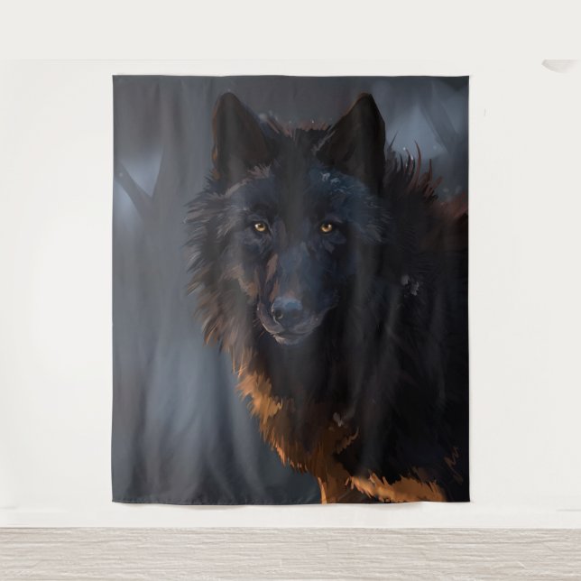 Schwarzwolf Wandteppich (Vorderseite)