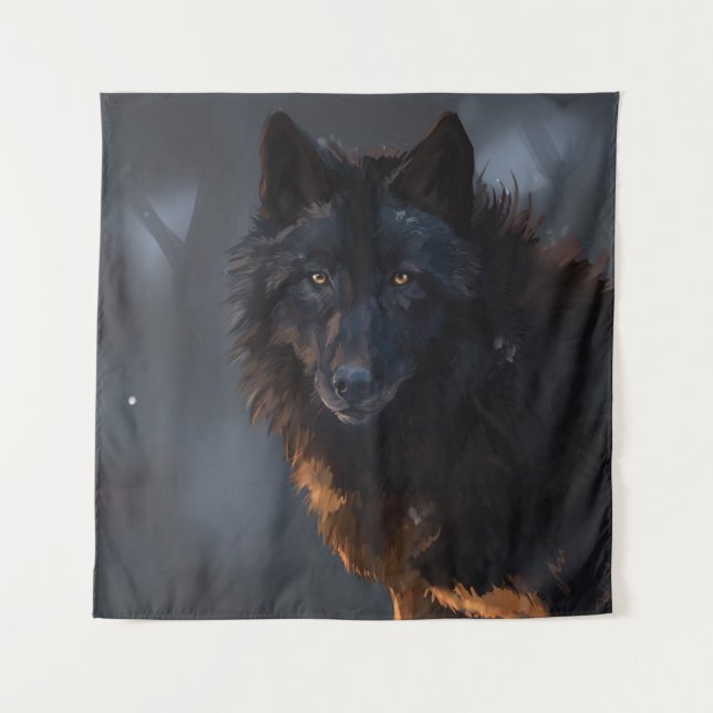 Schwarzwolf Wandteppich (Vorderseite)