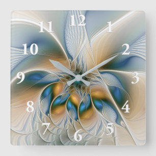 Schwebende, abstrakte Fantasy-Fraktal-Kunst in Bla Quadratische Wanduhr