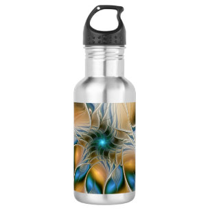 Schwebende, abstrakte Fantasy-Fraktalkunst in Blau Edelstahlflasche