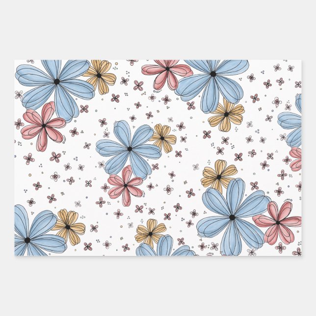Schwebende Blüten – Florales Geschenkpapier Set (Vorderseite)
