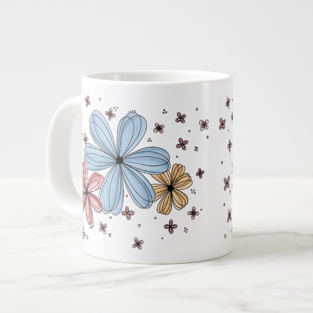 Schwebende Blüten – Vollfarb-Mug Jumbo-Tasse (Vorderseite Links)