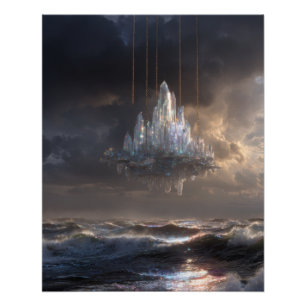 Schwebende Burg über der stürmischen See Fantasy Poster