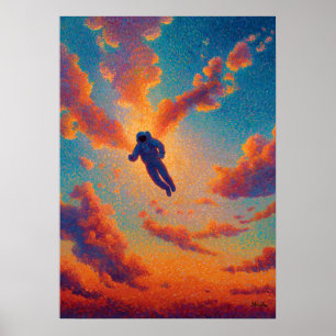 Schwebende Figur Pointillismus Traumhimmel Poster