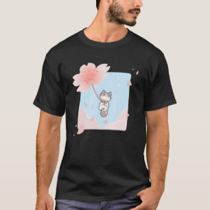 Schwebende Frühlingskatze Kirschblüten Süße Katze  T-Shirt