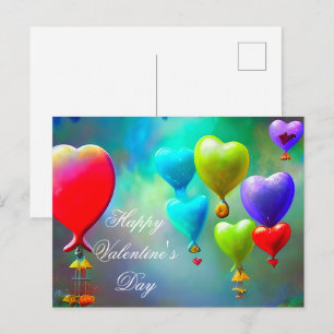 Schwebende Herzballons Valentinstag Postkarte