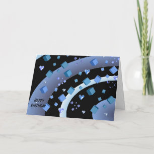 Schwebende Herzen und Kuben zum Geburtstag Karte