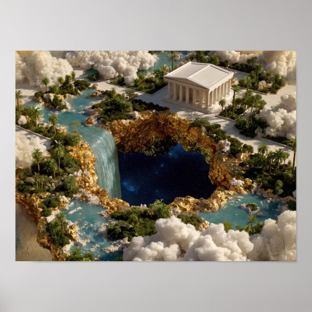 Schwebende Insel Tempel Fantasy-Kunst Poster (Vorne)