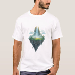 Schwebende Insel Wasserfall – Surrealistische Himm T-Shirt