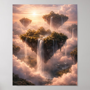Schwebende Inseln Himmel Wasserfälle Poster