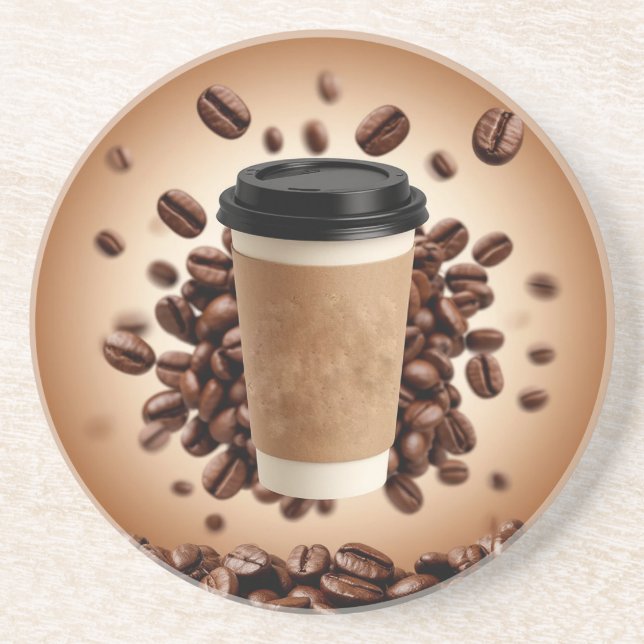 Schwebende Kaffeetasse mit Kaffeebohnen Getränkeuntersetzer (Vorne)