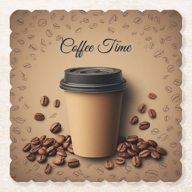 Schwebende Kaffeetasse mit Kaffeebohnen Untersetzer (Vorderseite)