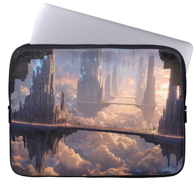 Schwebende Metropole in den Wolken Laptopschutzhülle (Vorderseite)