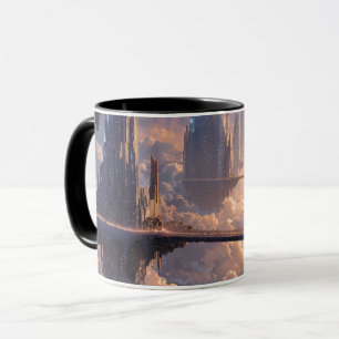Schwebende Metropole in den Wolken Tasse