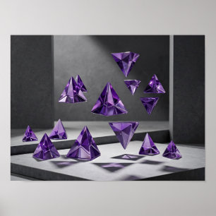 Schwebende violette Kristall-Tetraeder-Wandkunst Poster